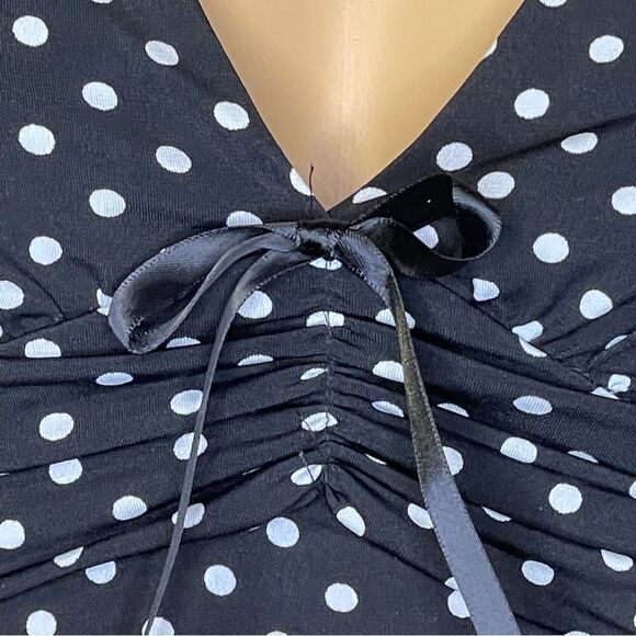 Rampage Halter Polkadot Dress Black and White With Pink Sewn On Sash And Hem Med - Picture 3 of 11